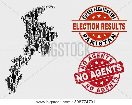Vote Khyber Pakhtunkhwa Province Map And Seal Stamps. Red Round No Agents Distress Seal Stamp. Black