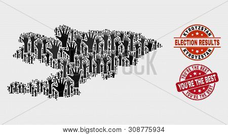 Electoral Kyrgyzstan Map And Seals. Red Round You're The Best Textured Seal Stamp. Black Kyrgyzstan 
