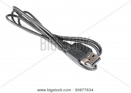 สาย Microusb คอมพิวเตอร์สีดำบนพื้นหลังสีขาว