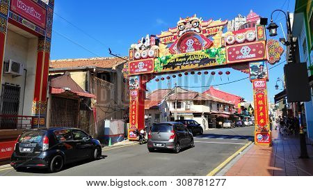 Melaka, Malaysia - 25 Jun, 2019: Street View Of Old Town In Melaka Malaysia. Melaka Has A Historical