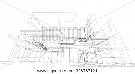 3D Illustration Architecture Building Perspective Lines.