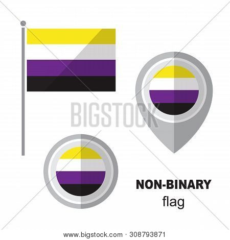 Non-binary Flag And Map Pointer. Gay Pride Symbol. Design Element For Banner, Poster Or Leaflet. Fla