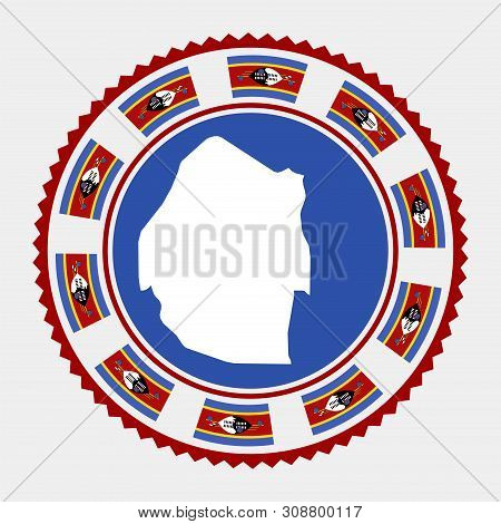 Swaziland Flat Stamp. Round Logo With Map And Flag Of Swaziland. Vector Illustration.