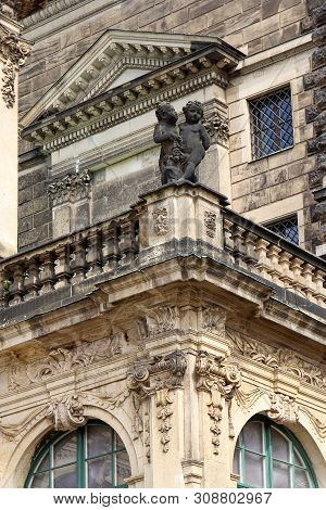 Exterior Architecture Details Of Barock Style, Dresden Zwinger Palace Park, Germany