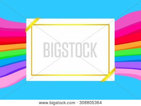 Certificate Template With Golden Frame On Colorful Background, Empty Certificate A4 Frames On Flat L