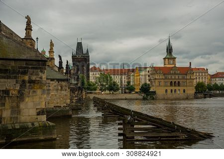 Prague, Czech Republic: Karluv Most. The Famous Beautiful And Ancient Charles Bridge, A Popular Plac