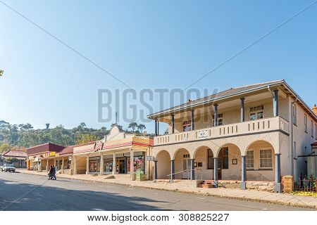 Senekal, South Africa - May 1, 2019: A Street Scene, With The Historic Ad Keet House, Businesses And