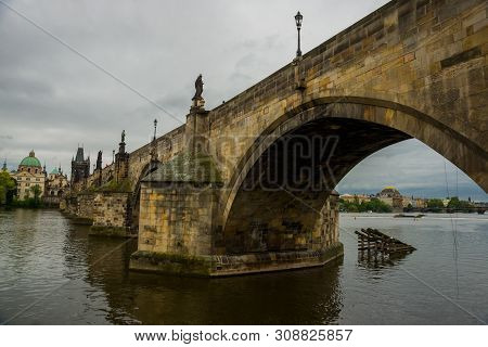 Prague, Czech Republic: Karluv Most. The Famous Beautiful And Ancient Charles Bridge, A Popular Plac