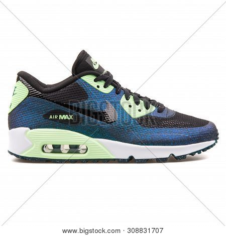 Vienna, Austria - August 25, 2017: Nike Air Max 90 Hyp Wc Qs Black And Green Teal Sneaker On White B
