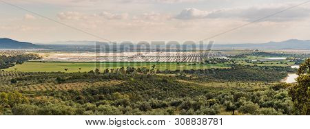 Logrosan, Extremadura, Spain - March 23, 2019: Views Of Solaben, The Logrosan Thermosolar Plant Curr