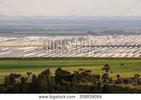 Logrosan, Extremadura, Spain - March 23, 2019: Views Of Solaben, The Logrosan Thermosolar Plant Curr