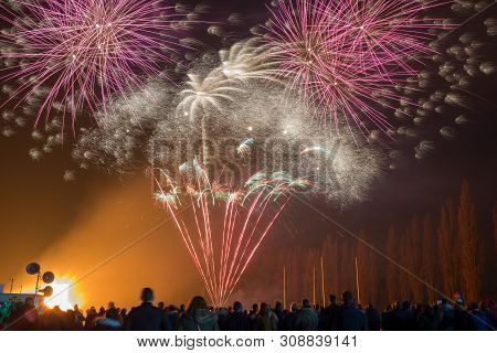 A Public Firework Display In Celebration Of Bonfire Night At East Retford, Nottinghamshire, Uk, Take