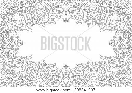 Beautiful Abstract Monochrome Linear Pattern For Coloring Book With Copy Space In The Canter Of Imag