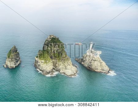 Aerial View Of Oryukdo Lighthouse, Busan, South Korea, Asia