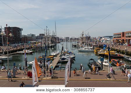 Scheveningen Harbor, The Netherlands - June 23 2019: Scheveningen Harbour During Sail Event Of Visit
