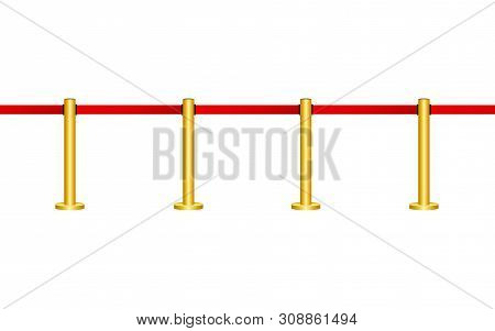 Red Carpet With Red Ropes On Golden Stanchions. Exclusive Event, Movie Premiere, Gala, Ceremony, Awa