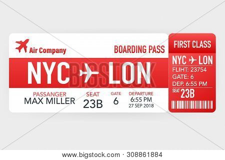 Airline Tickets Or Boarding Pass Inside Of Special Service Envelope. Vector Stock Illustration.
