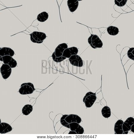 Seamless Pattern With Hand Drawn Stylized Lunaria Stock Illustration