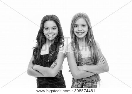 Loose Haired But Elegant. Kids Hair Care And Grooming. Cute Little Girls Wearing New Hairstyle. Ador