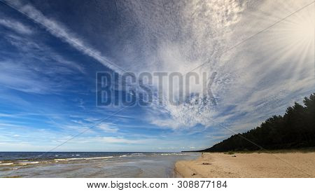 Sandy Beach On Jurmala - Famous Tourist Resort That Is Located At Riga Gulf Of The Baltic Sea, It Is