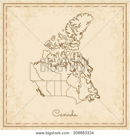 Canada Region Map: Stilyzed Old Pirate Parchment Imitation. Vector Illustration.