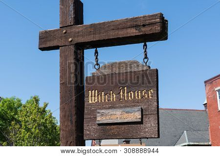 Salem, Ma - June 8, 2019: Sign At The Salem Witch House, The Home Of Judge Jonathan Corwin Who Presi