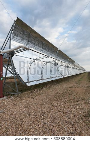 Logrosan, Extremadura, Spain - March 23, 2019: Detail Of The Concentrators And Solar Panels Of The S