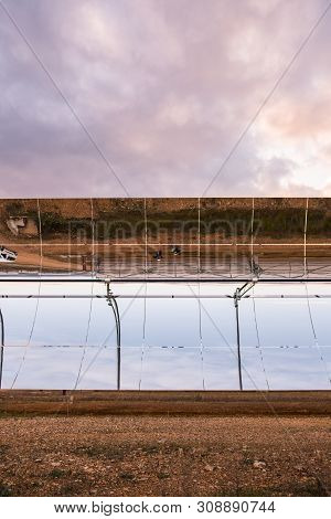 Logrosan, Extremadura, Spain - March 23, 2019: Detail Of The Concentrators And Solar Panels Of The S