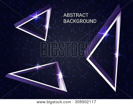 Geometric Triangles Sparkle On The Background. 3d Vector Illustration . Futuristic Geometric Backgro