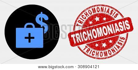 Rounded Medical Business Case Icon And Trichomoniasis Watermark. Red Rounded Textured Watermark With