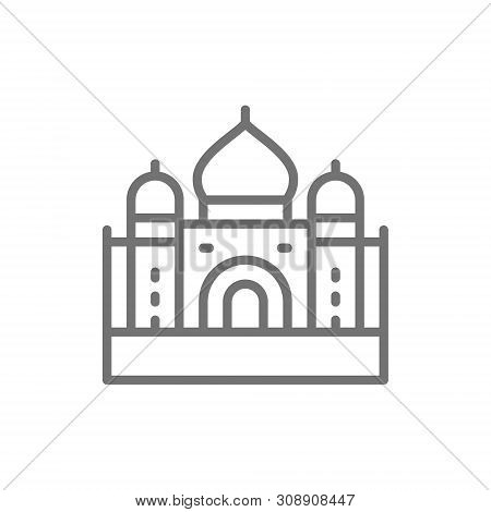 Taj Mahal, Landmark Of Agra, India Line Icon.