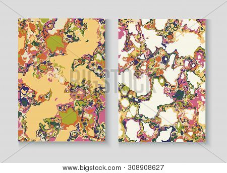 Liquid Paint Marble Vector Background Set. Granite, Pebble Border. Terrazzo Wall Textured Organic Co