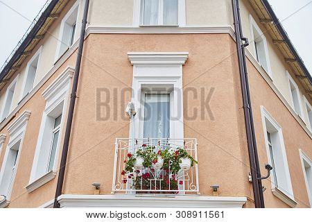 The Facade Of The Old House. Zelenogradsk, Kaliningrad Region. Cranz Watch On The Resort Avenue Near