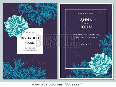 Wedding Invitation Card With Blue Globeflower Stock Illustration