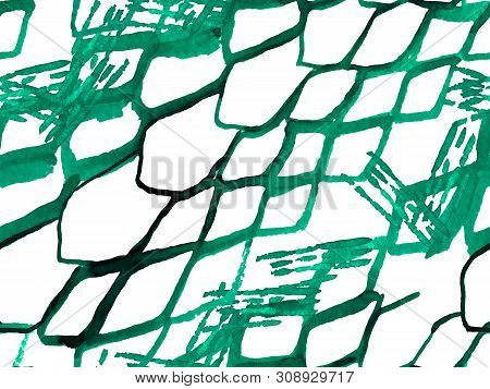 Green Snake Seamless Pattern. Watercolor Hand Drawn Python Print.  Cobra Skin Exotic Texture. Geomet