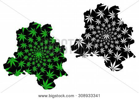 Delhi (federated States, Republic Of India) Map Is Designed Cannabis Leaf Green And Black, National 