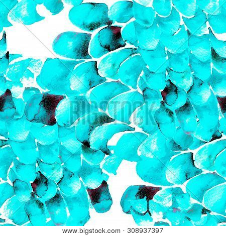 Blue Turquoise Snake Seamless Pattern. Watercolor Hand Drawn Python Print.  Cobra Skin Exotic Textur