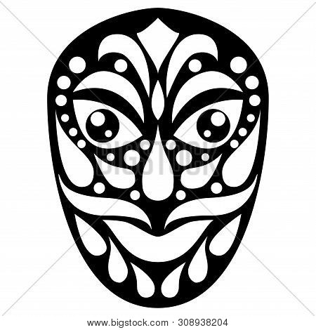 Tribal Ethnik Mask. Black And White Illustration On White Background