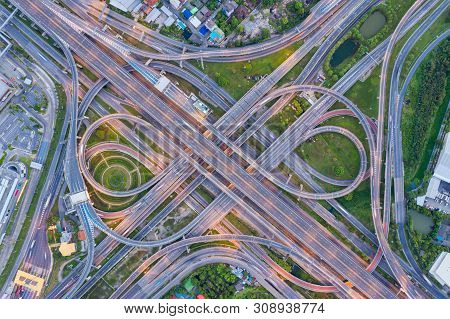 Top View Of Highway Road Junctions.