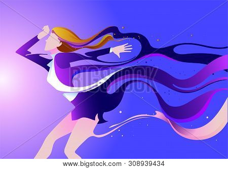 An Ideal Illustration Of A Businesswoman Is Struggling Some Obstacle, Confronting A Problem Or Chall