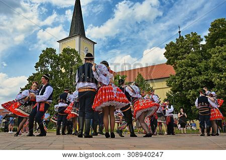 Brno - Bystrc, Czech Republic, June 22, 2019. Traditional Czech Feast. Folk Festival. Girls And Boys