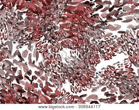 Crimson Red Leopard Seamless Pattern. Watercolor Hand Drawn Cheetah Print.  Wild Skin Exotic Texture