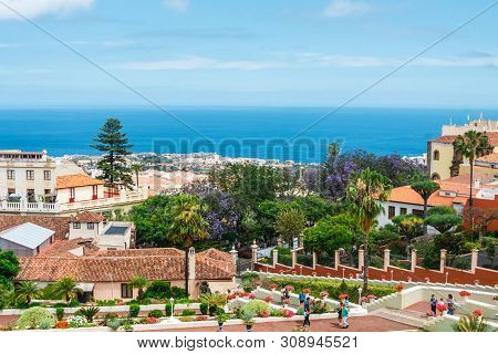 La Orotava, Tenerine, Spain, June 11, 2015: Unknown Tourists Visit The Tropical Botanical Gardens In
