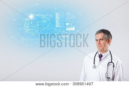 Middle aged neurologist showing the test result 