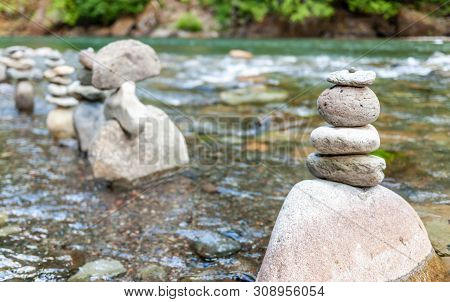 Boulders Stacked Into A Formation Of Rocks In The Cowlitz River, Near The La Wis Wis Campground. Was