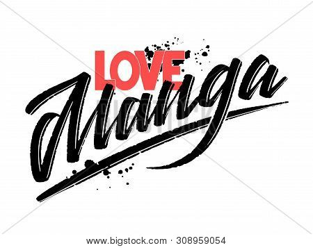 Vector Illustration Of Love Manga Text For Stickers, Cards And Posters, Also Suit For Accessories An