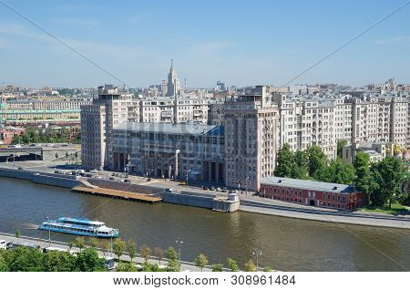 Moscow, Russia - June 4, 2019: Summer View Of The Bersenevskaya Embankment, The House On The Embankm