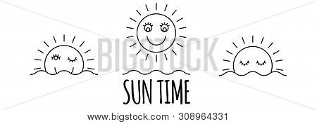 Time Of The Day Simple Icons Set. Sunrise, Sun, Sunshine Silhoue