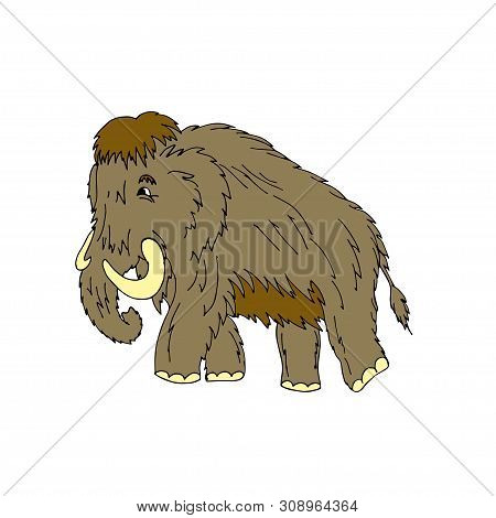 Cartoon Mammoth Standing On Ice Age. Illustration. Isolat