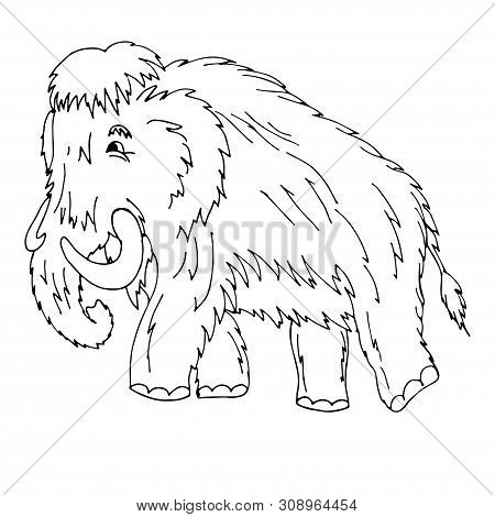 Cartoon Mammoth Standing On Ice Age. Illustration. Isolat